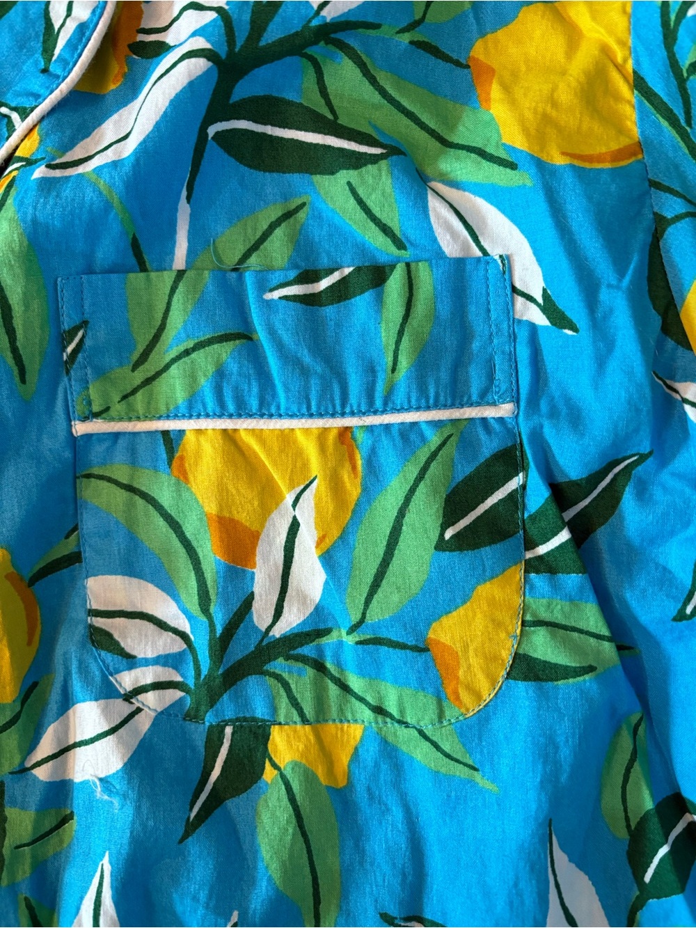 Print Fresh Pajama Set Womens Medium Blue Lemon Print Organic Cotton - Picture 8 of 12